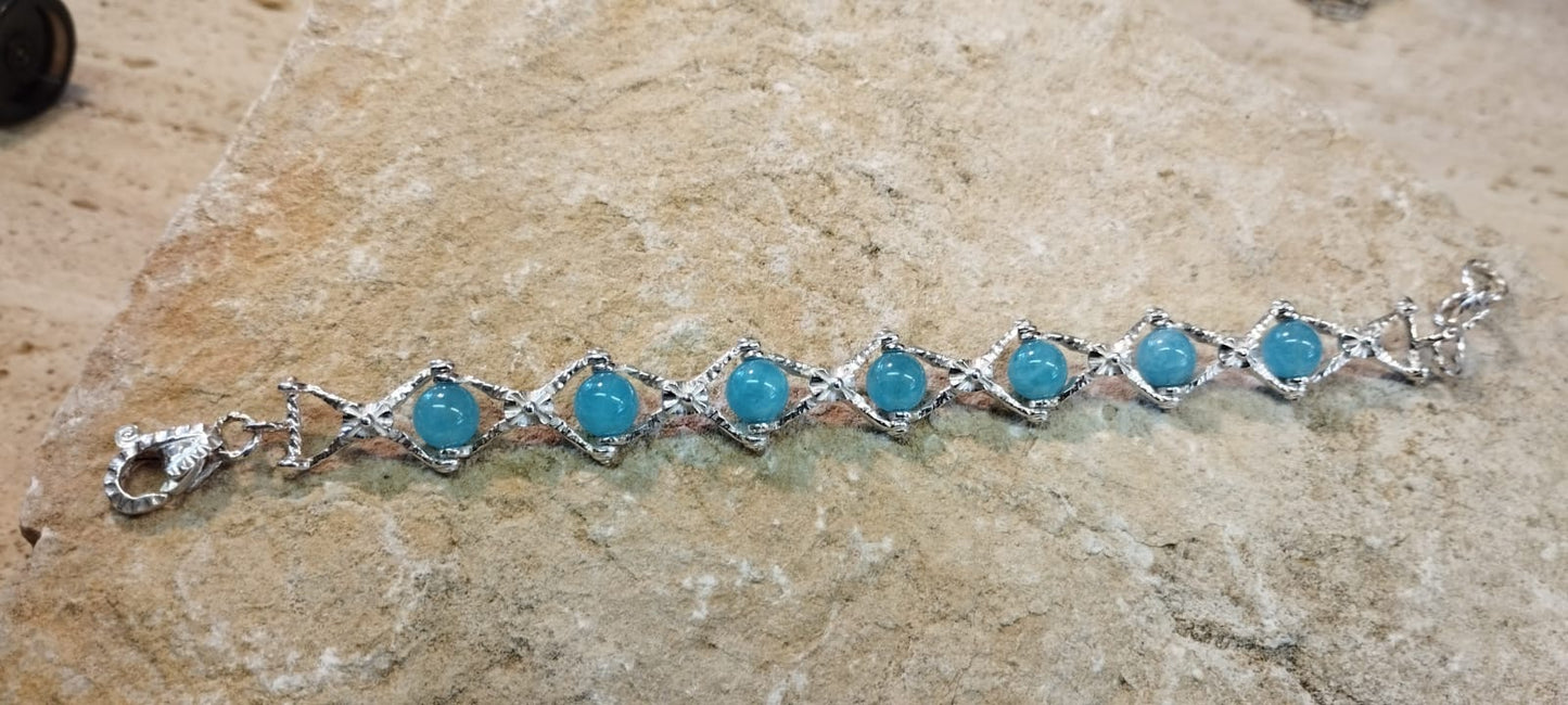 Bracciale Recinzione Romana in Argento e Acquamarina