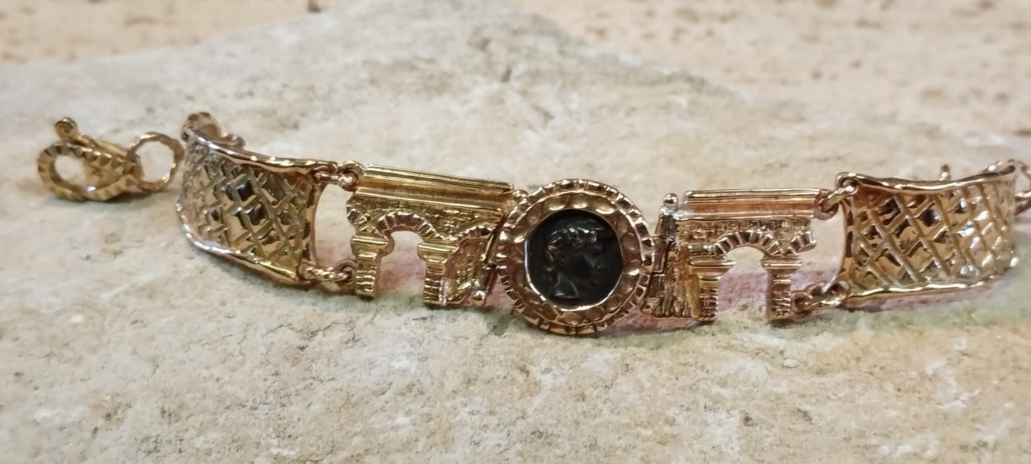 Bracciale Unisex "Acquedotto Romano" – Bronzo, Moneta Antichizzata e Design Acquedotto
