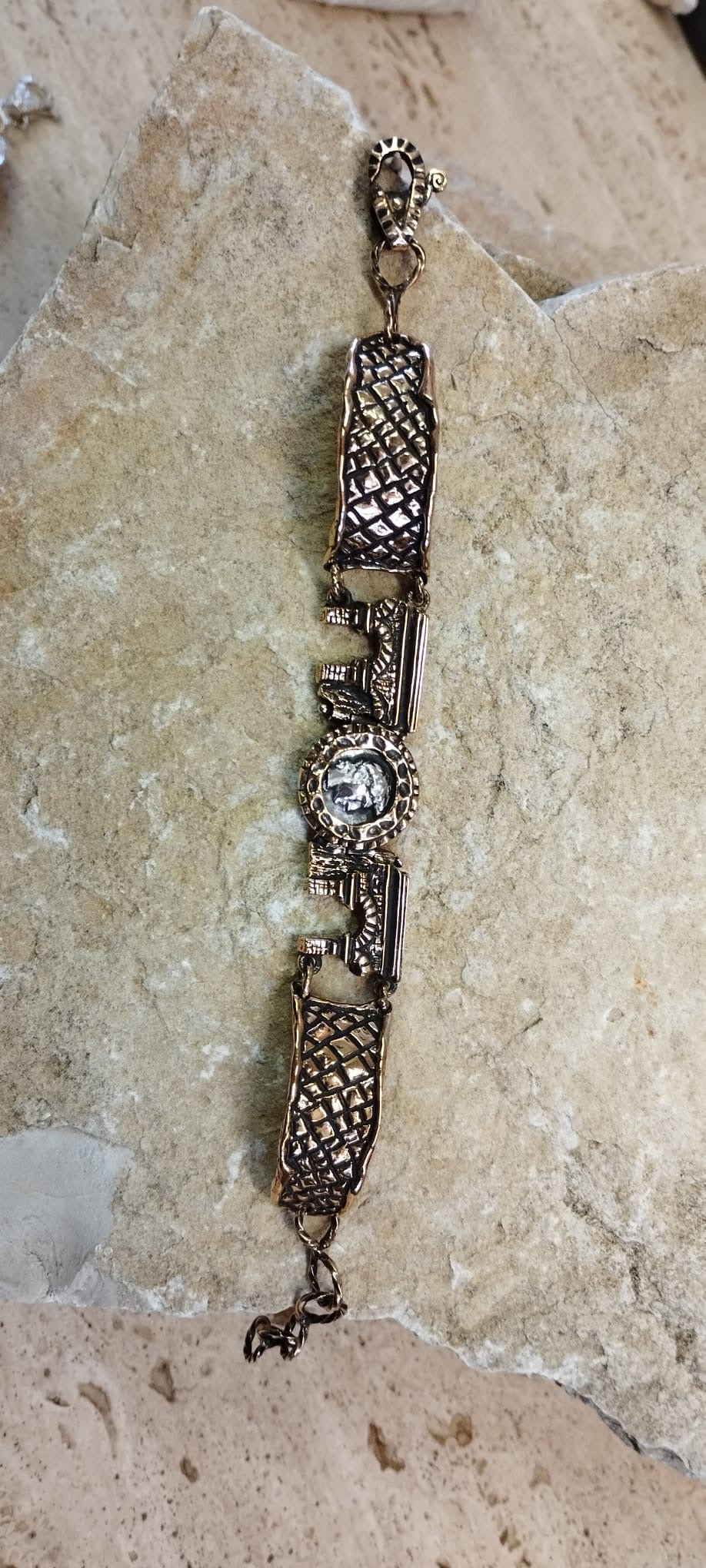 Bracciale Unisex "Acquedotto Romano" – Bronzo con Moneta in Argento, 16/20cm