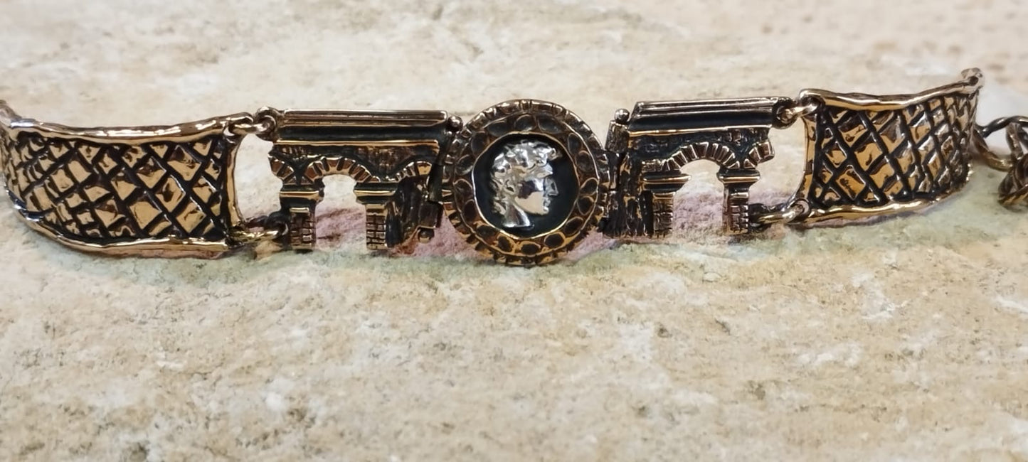 Bracciale Unisex "Acquedotto Romano" – Bronzo con Moneta in Argento, 16/20cm