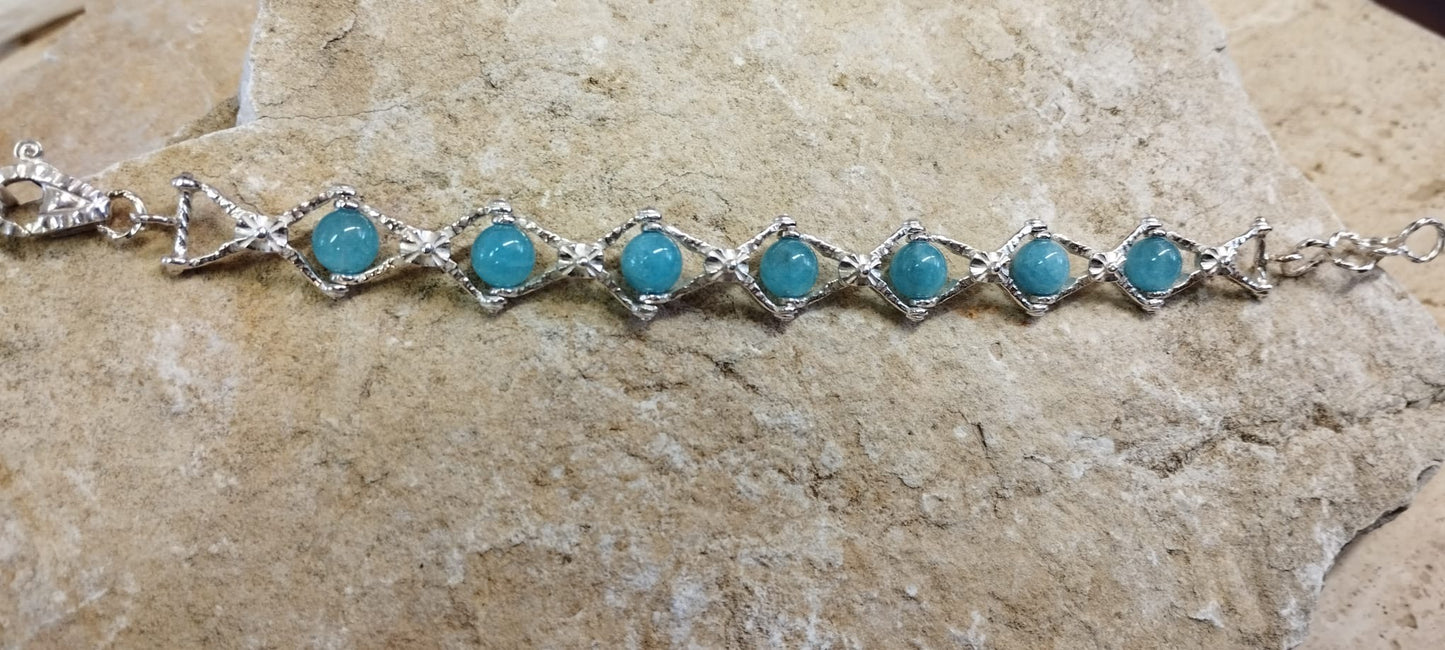 Bracciale Recinzione Romana in Argento e Acquamarina