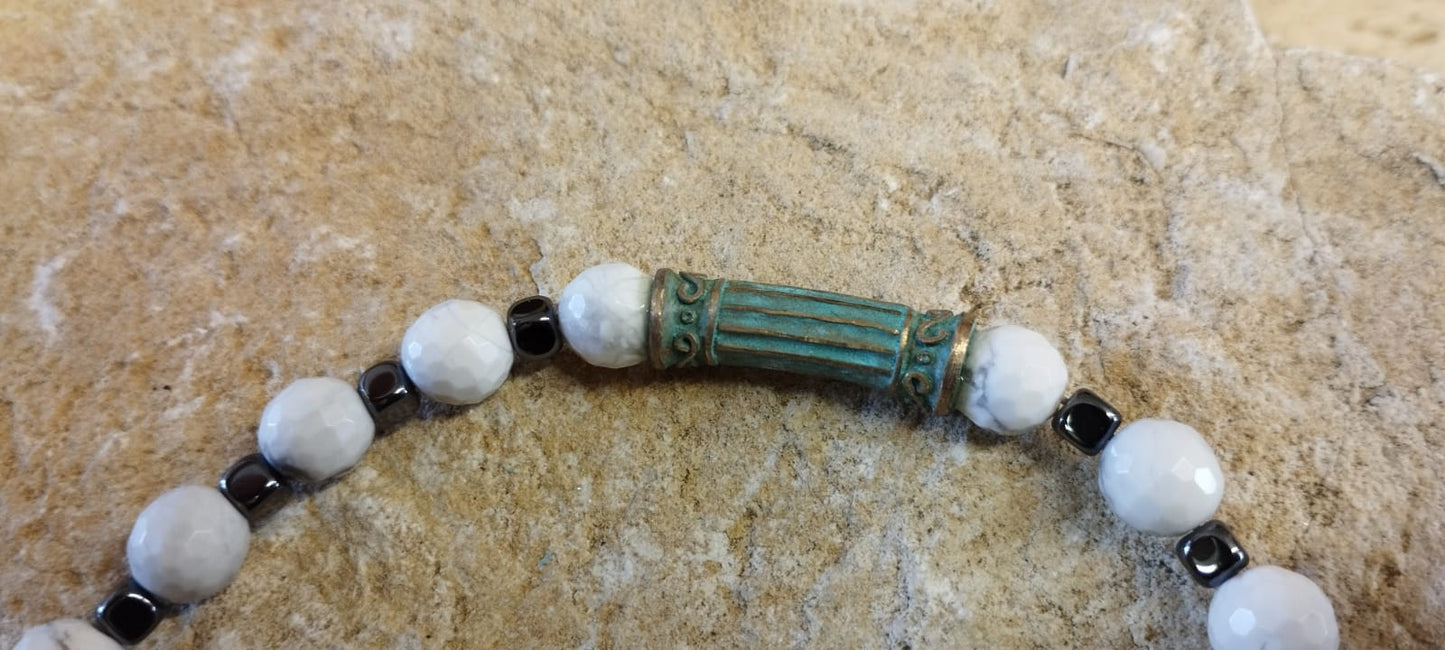 Bracciale Uomo "Forza Romana" – Aulite, Colonna in Bronzo Antichizzato e Cubi in Ematite