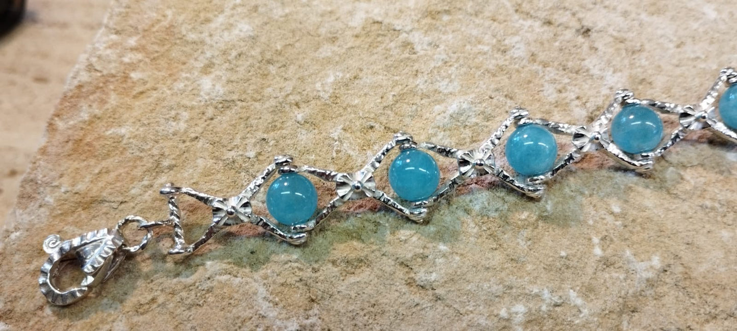 Bracciale Recinzione Romana in Argento e Acquamarina
