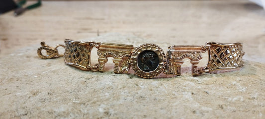 Bracciale Unisex "Acquedotto Romano" – Bronzo, Moneta Antichizzata e Design Acquedotto