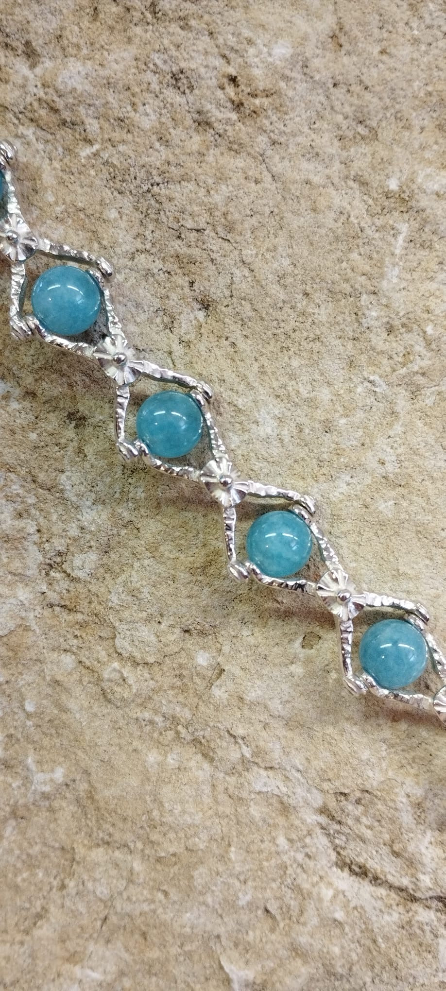 Bracciale Recinzione Romana in Argento e Acquamarina