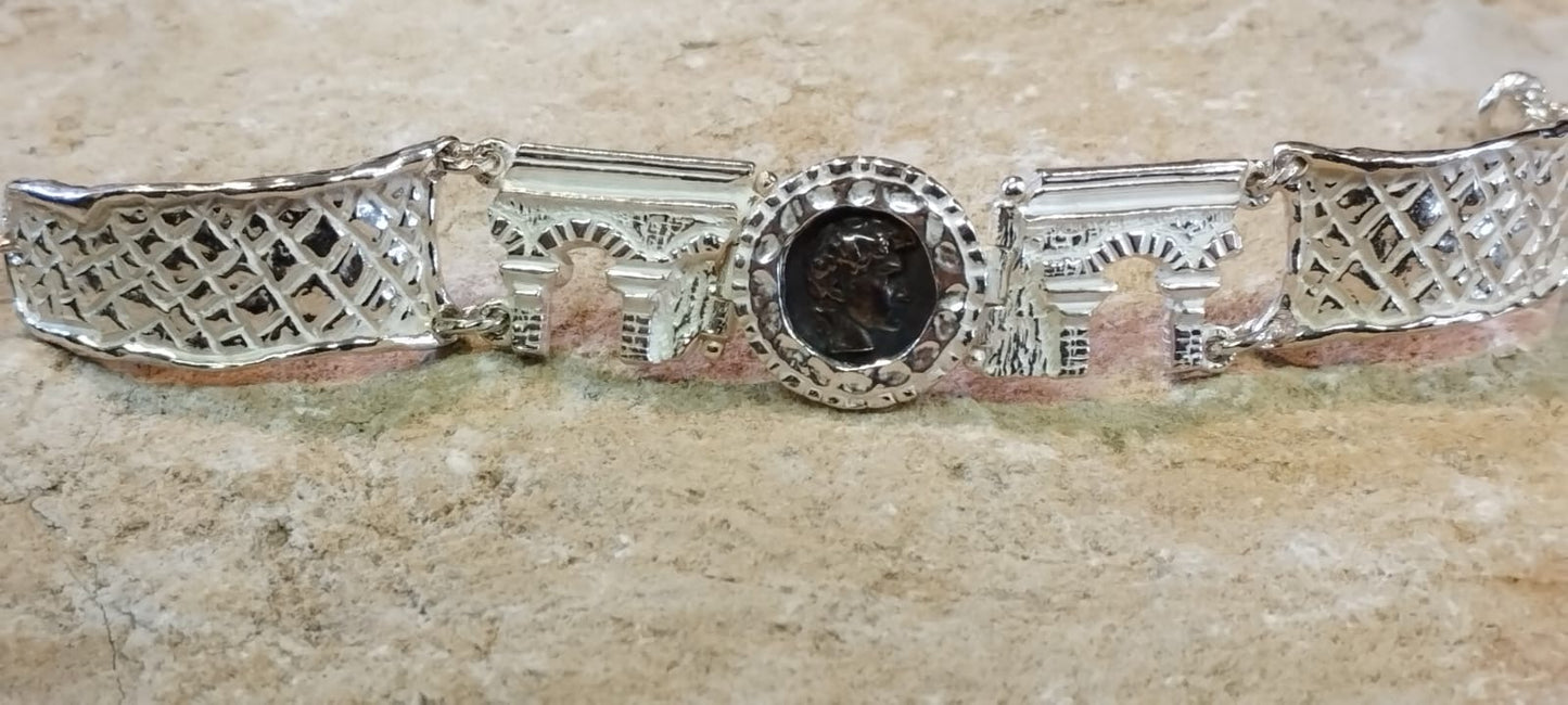Bracciale Unisex "Etrusco" – Argento 925 Anticato con Moneta in Bronzo, 16/20cm