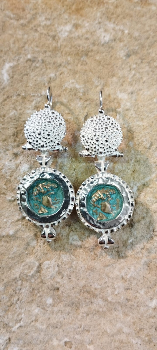 Orecchini "Roma Antica" – Argento Anticato e Moneta in Bronzo, 5 cm